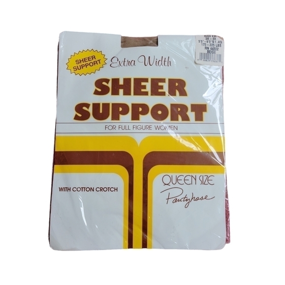 Vintage Extra Width Sheer Support Queen Size Pantyhose Beige New!  1980s - Picture 1 of 8